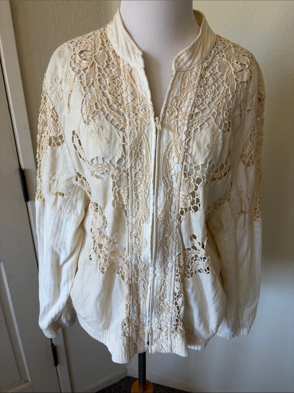 Women's Cream Lace-Trim Bomber Jacket